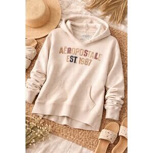 Vintage Aeropostale 1987 Embroidered Hoodie M Beige Heritage Crewneck